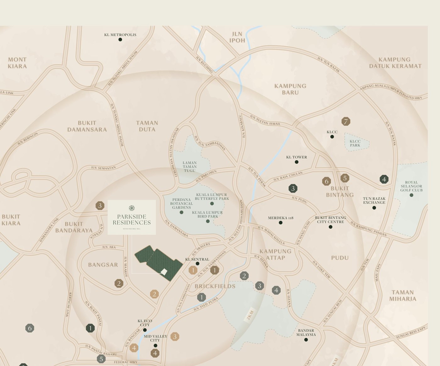 Parkside Residences location map showing surrounding Kuala Lumpur landmarks
